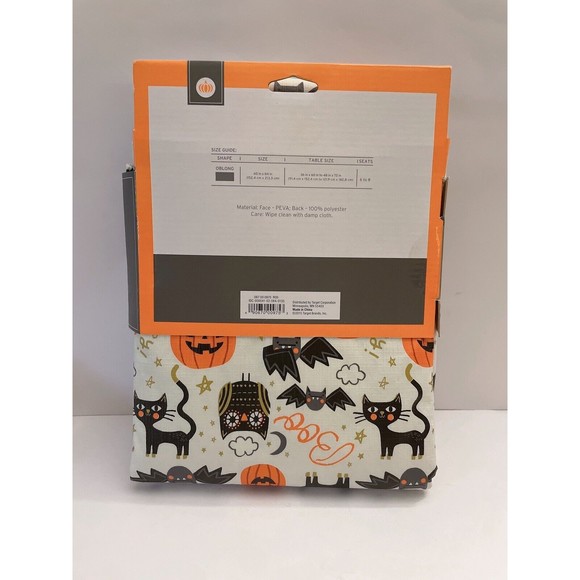 Plaid Vinyl Tablecloth 60x84 Orange Black Halloween Rectangle Oblong -NEW - Picture 2 of 4